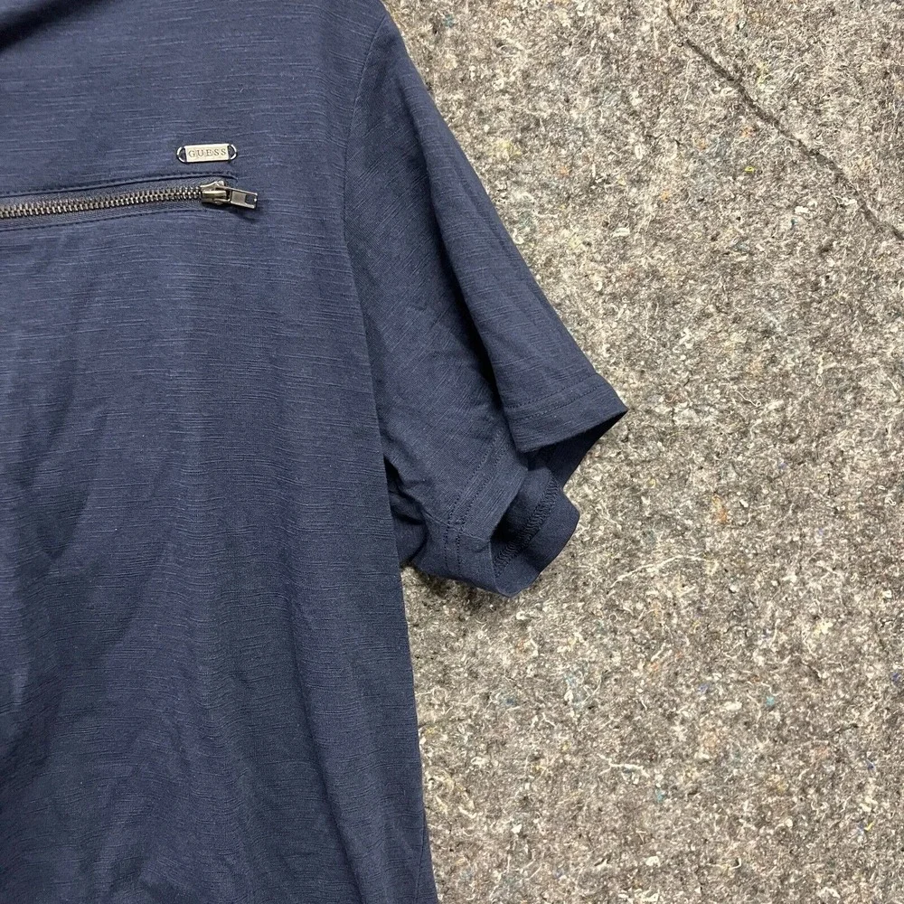Guess Los Angeles Mens XL Navy Blue Slub Henley Zipper Pocket T-Shirt XL - Picture 3 of 6